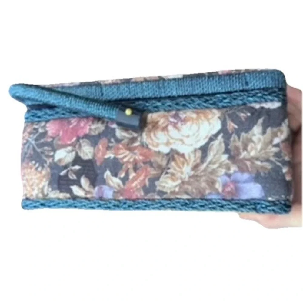 Vintage Sewing Basket Fabric Floral Pattern Storage Box Blue Roped‎ Top Handle